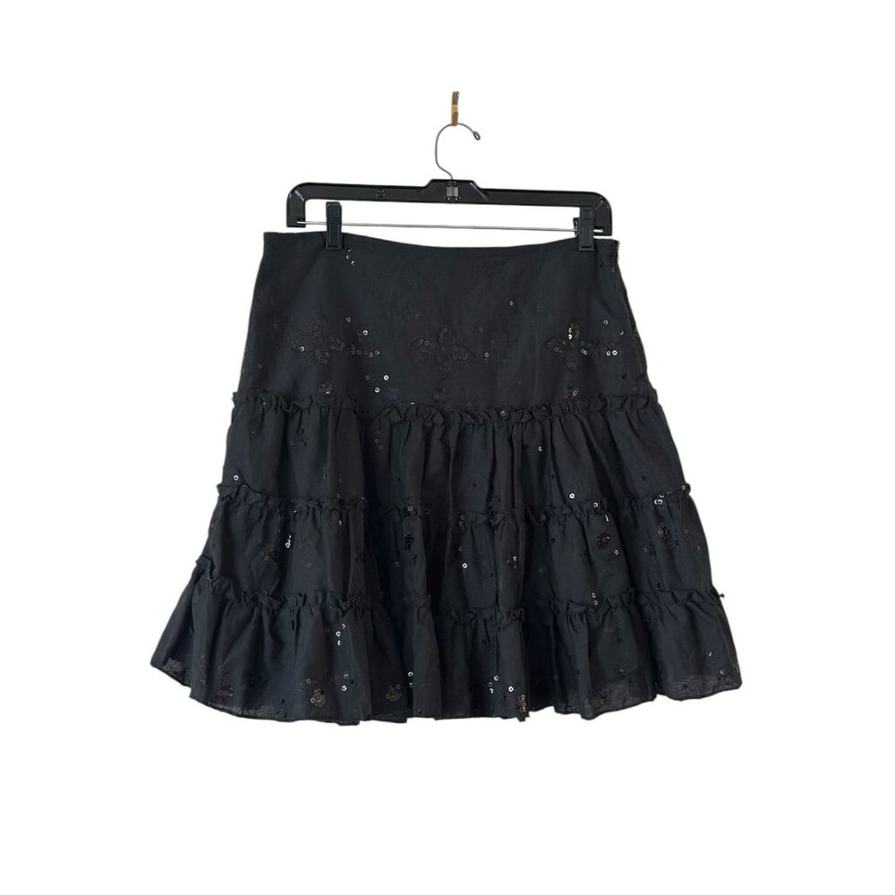 Vintage Cottagecore Tiered Sequin Skirt Ruffles Butterfly Sz M Y2K Whimsigoth